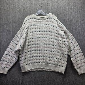 Croft & Barrow Sweater Mens 2XL Gray Fair Isle Crewneck Pullover Made USA Cotton